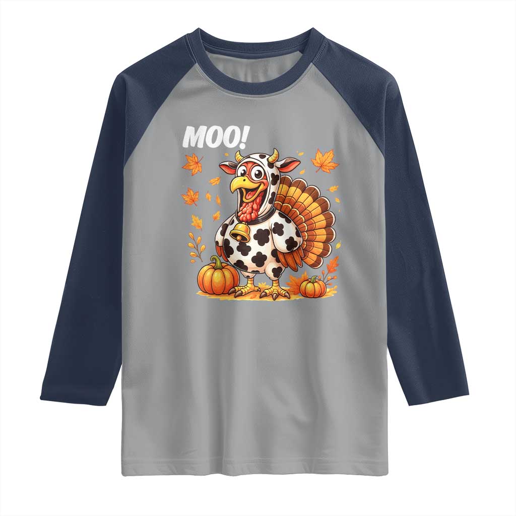 Funny Thanksgiving Raglan Shirt Turkey Moo - Wonder Print Shop
