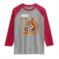 Funny Thanksgiving Raglan Shirt Turkey Moo - Wonder Print Shop