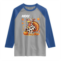 Funny Thanksgiving Raglan Shirt Turkey Moo - Wonder Print Shop