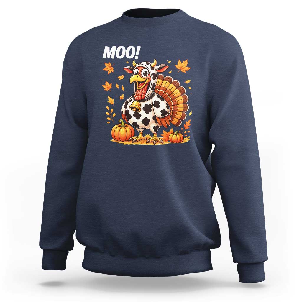 Funny Thanksgiving Sweatshirt Turkey Moo - Wonder Print Shop