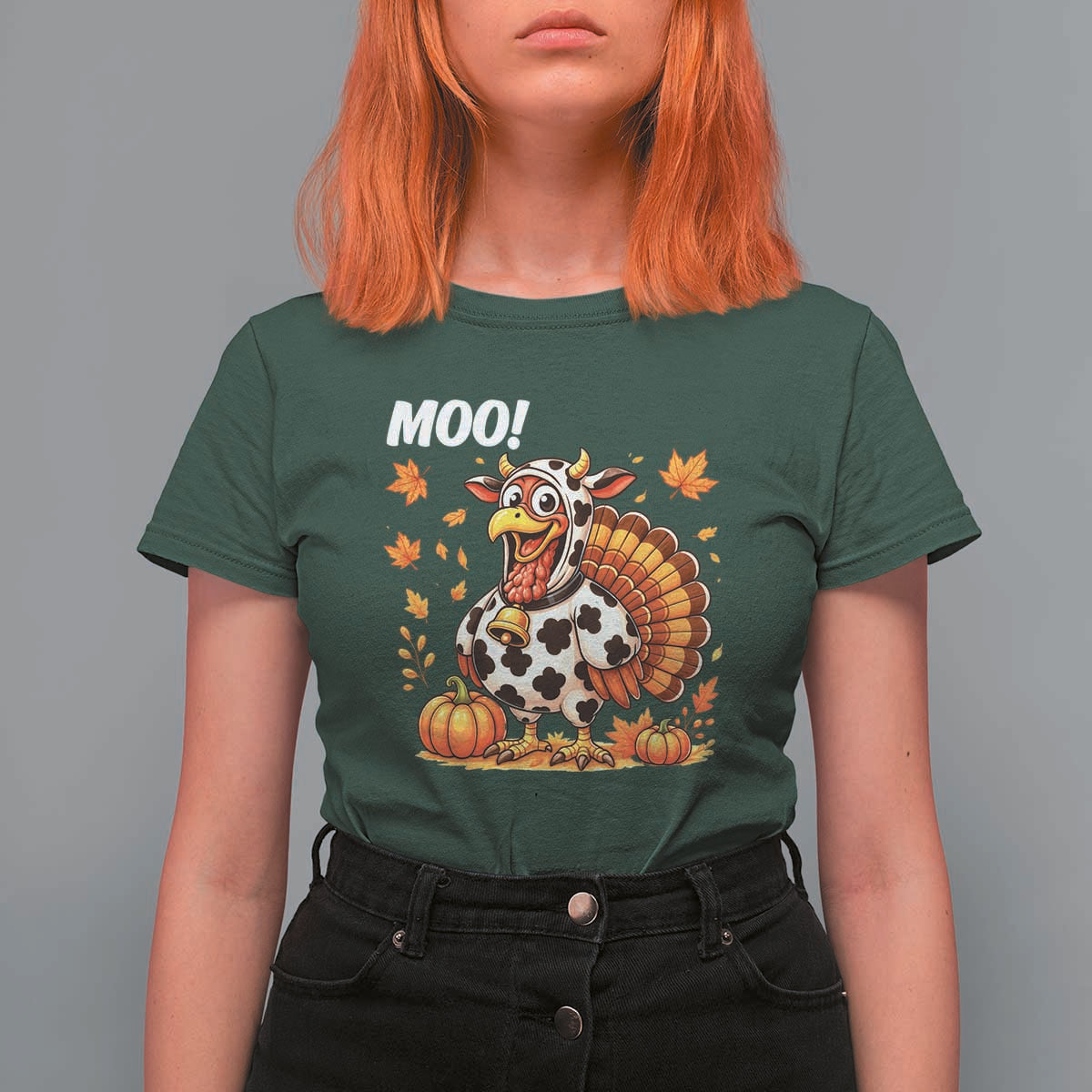 Funny Thanksgiving T Shirt For Women Turkey Moo - Wonder Print Shop