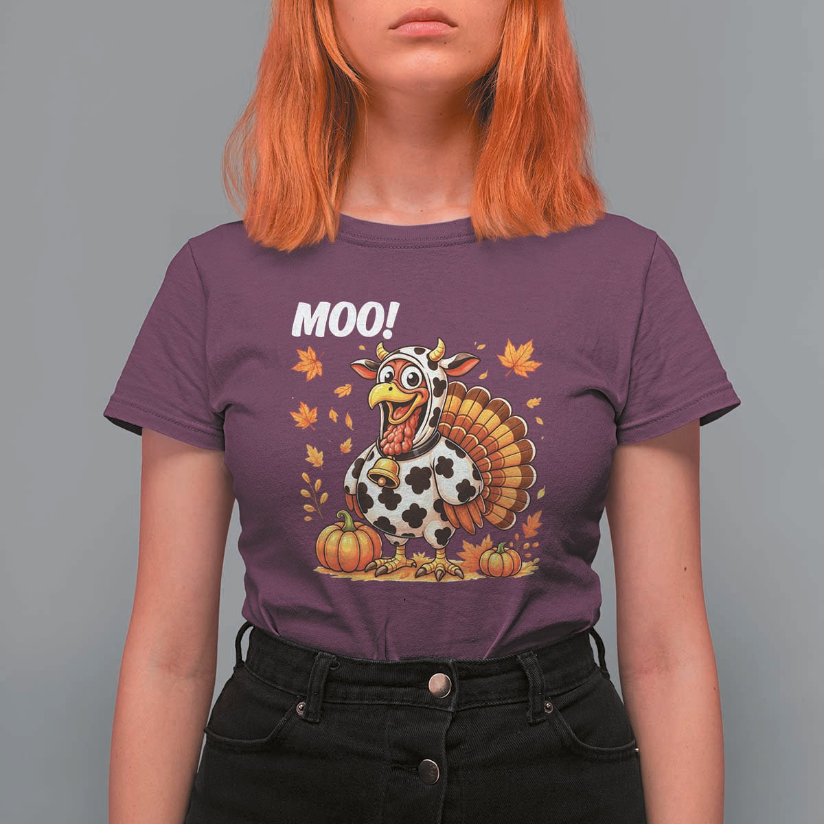 Funny Thanksgiving T Shirt For Women Turkey Moo - Wonder Print Shop