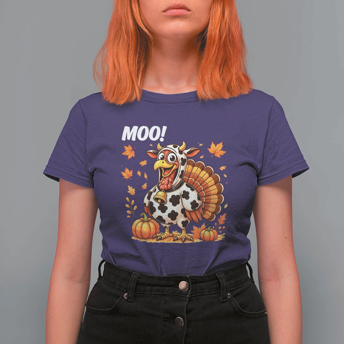 Funny Thanksgiving T Shirt For Women Turkey Moo - Wonder Print Shop