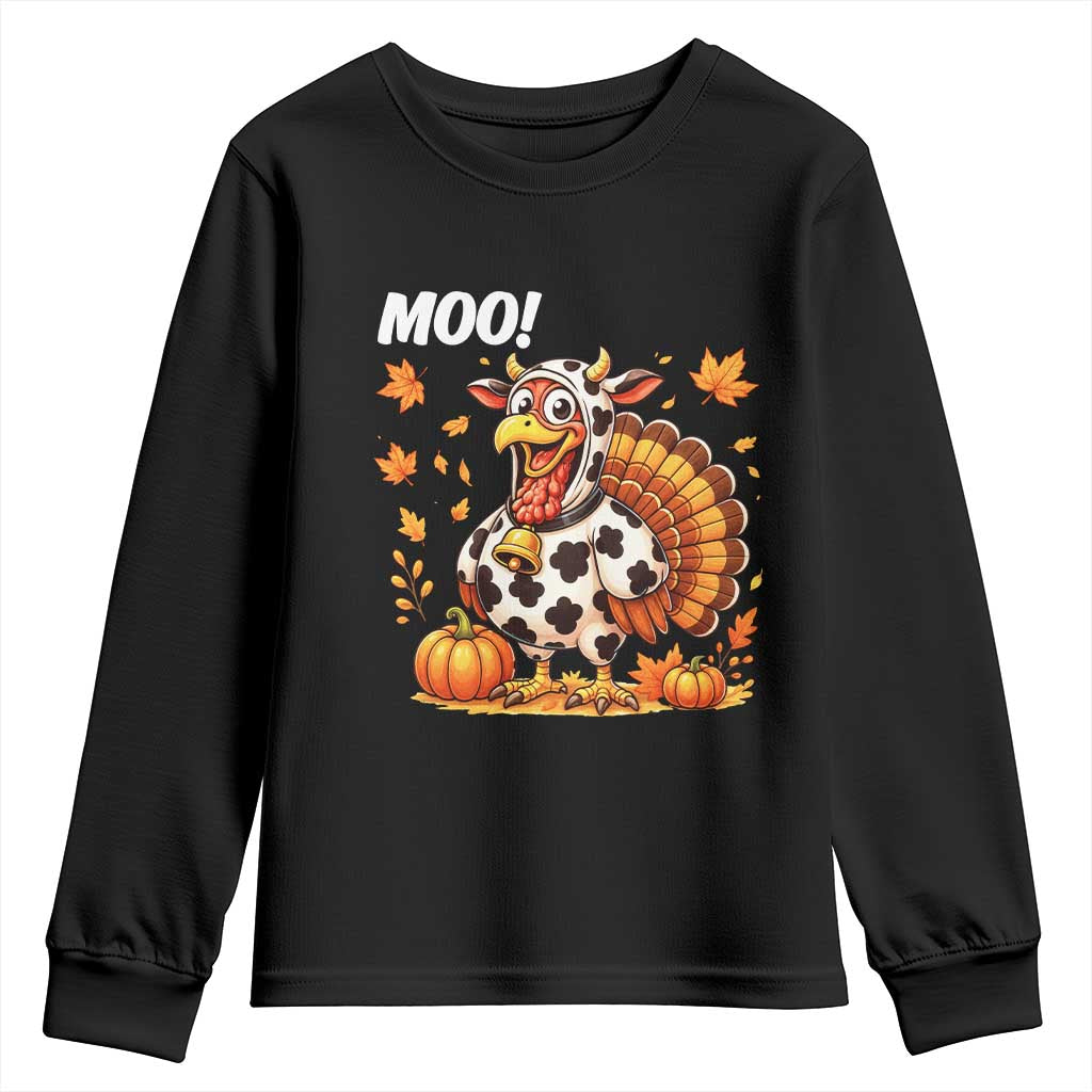 Funny Thanksgiving Youth Sweatshirt Turkey Moo - Wonder Print Shop