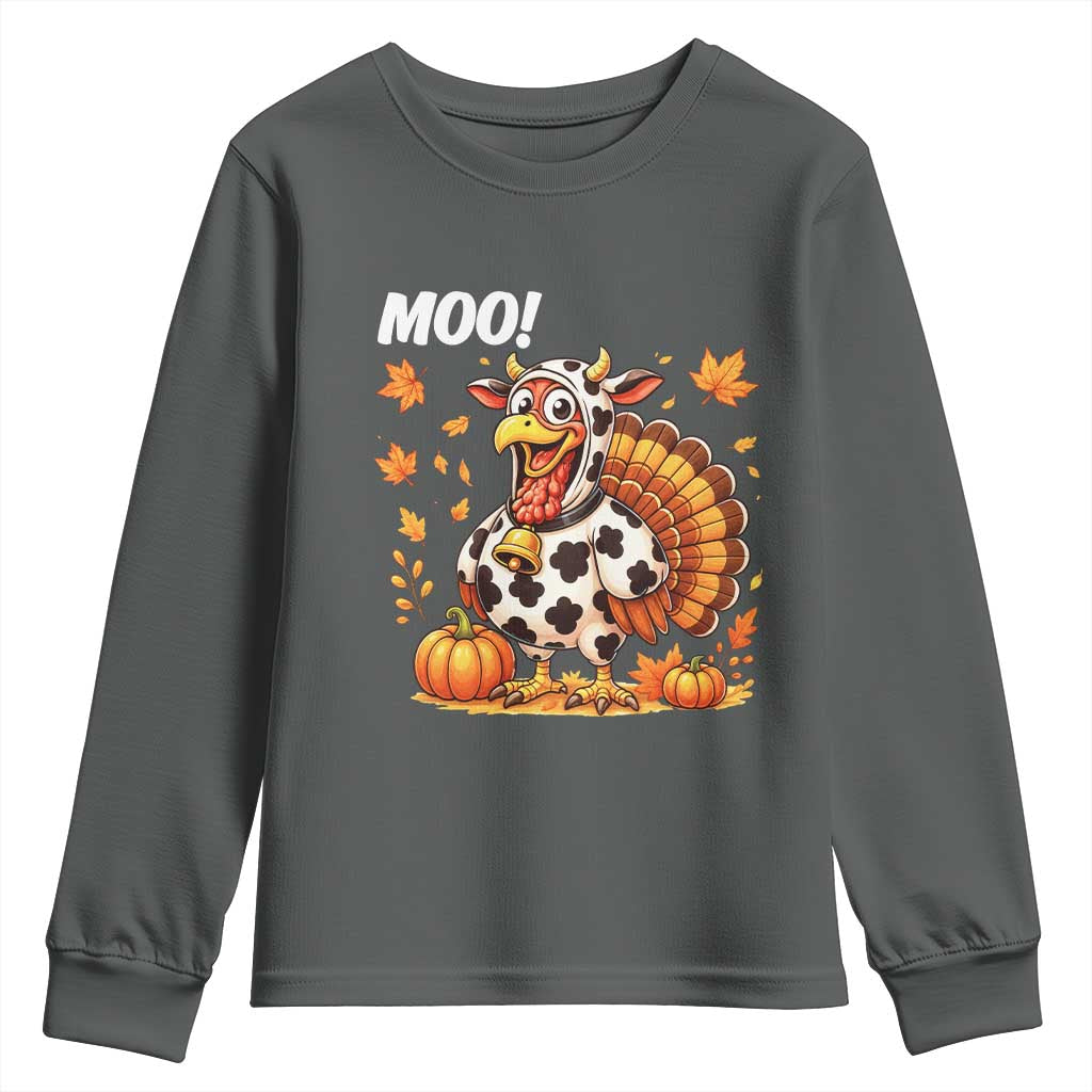 Funny Thanksgiving Youth Sweatshirt Turkey Moo - Wonder Print Shop