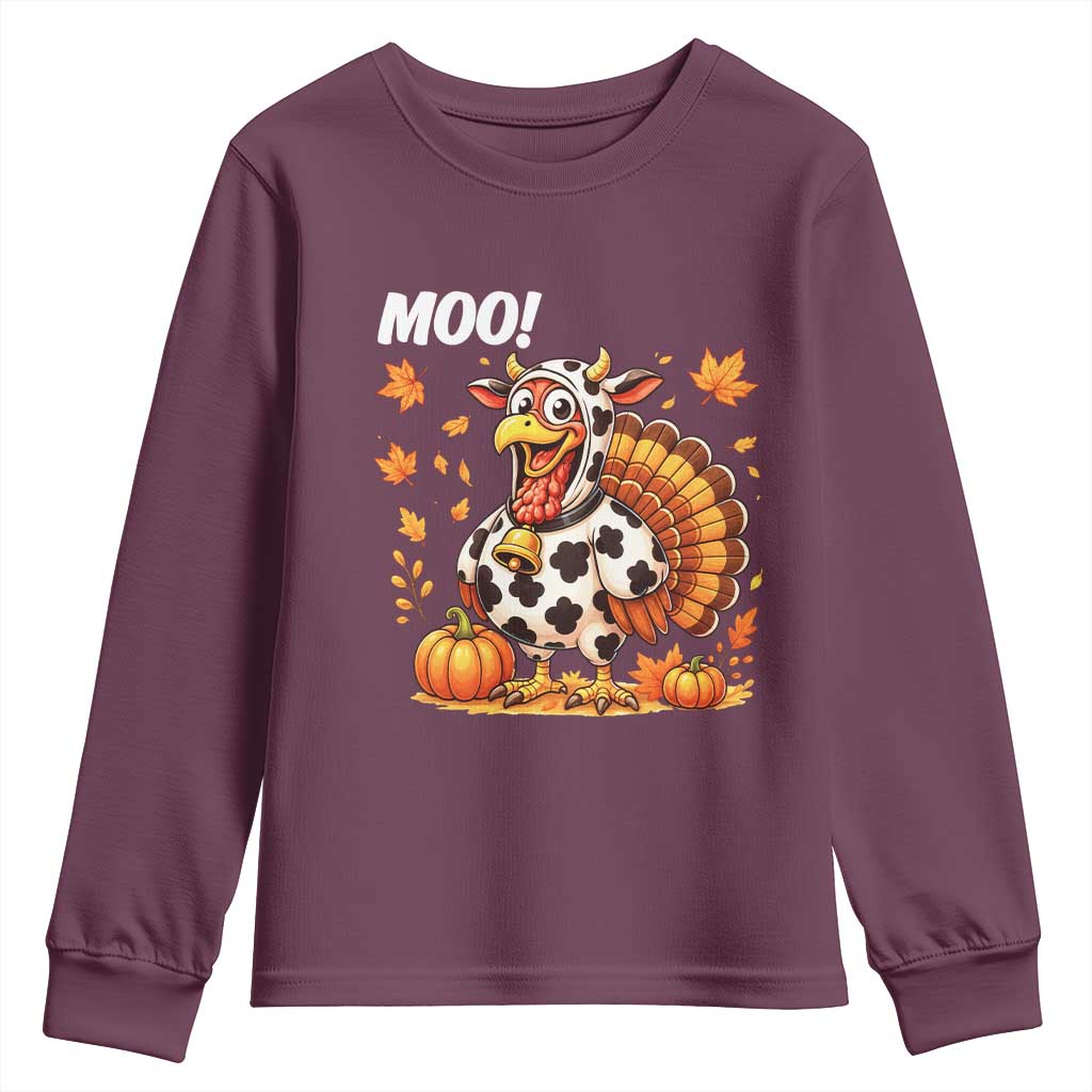 Funny Thanksgiving Youth Sweatshirt Turkey Moo - Wonder Print Shop