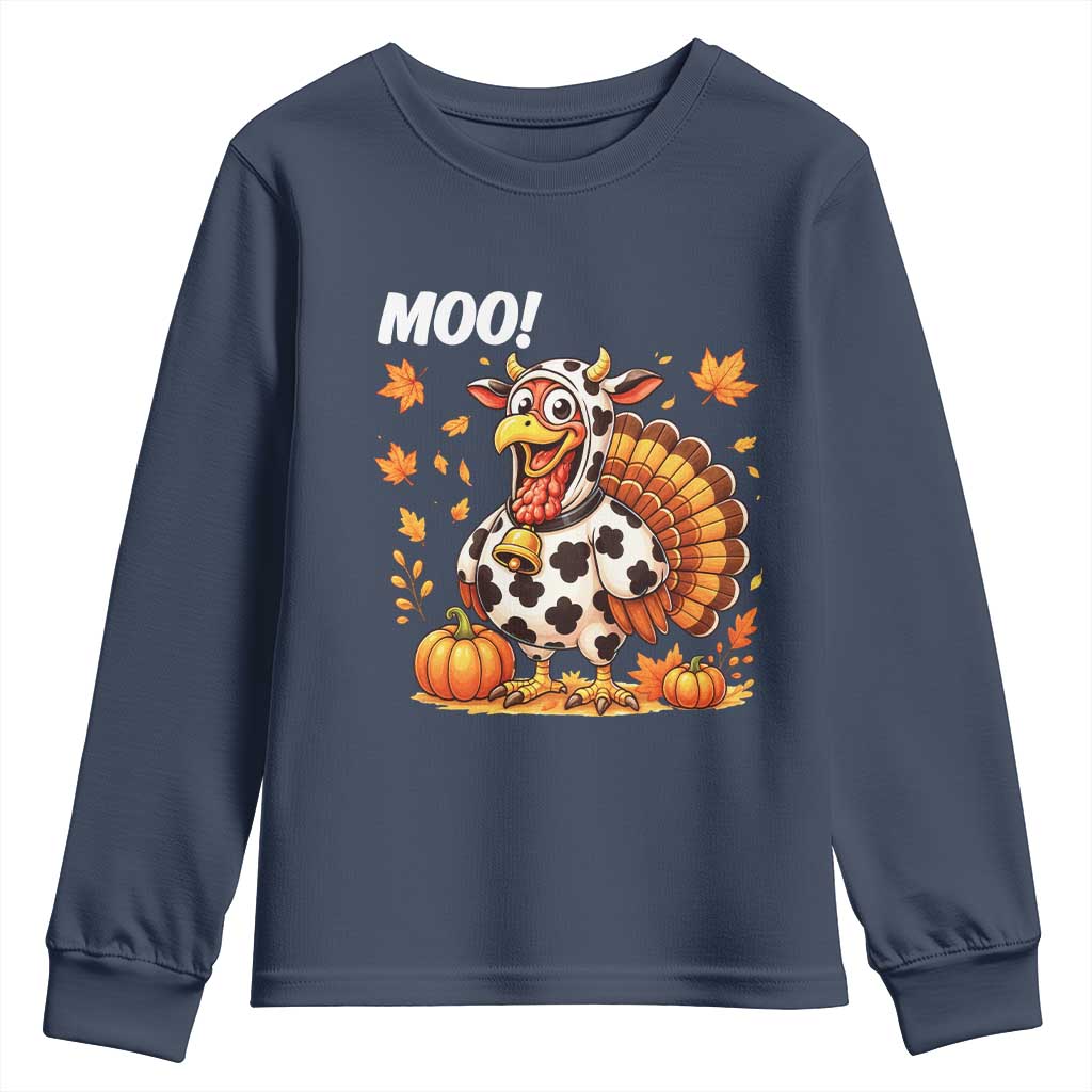 Funny Thanksgiving Youth Sweatshirt Turkey Moo - Wonder Print Shop