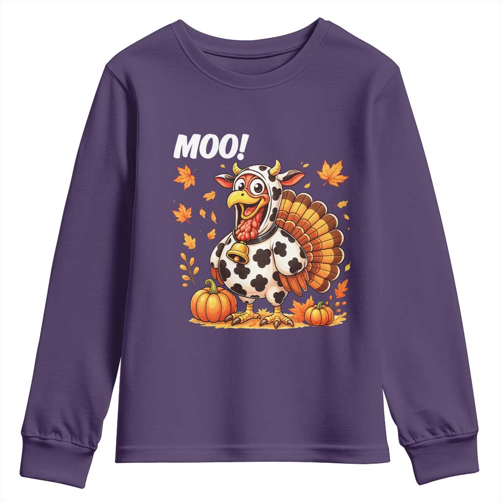 Funny Thanksgiving Youth Sweatshirt Turkey Moo - Wonder Print Shop