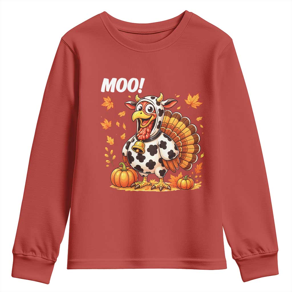 Funny Thanksgiving Youth Sweatshirt Turkey Moo - Wonder Print Shop