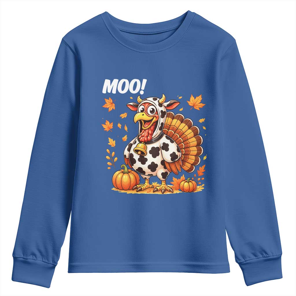 Funny Thanksgiving Youth Sweatshirt Turkey Moo - Wonder Print Shop