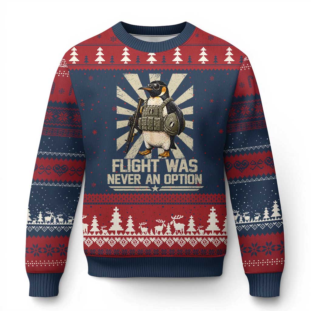 Flight was Never an Option Tactical Penguin Ugly Christmas Sweater Funny Bird Meme