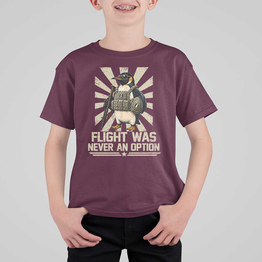 Flight was Never an Option Tactical Penguin T Shirt For Kid Funny Bird Meme