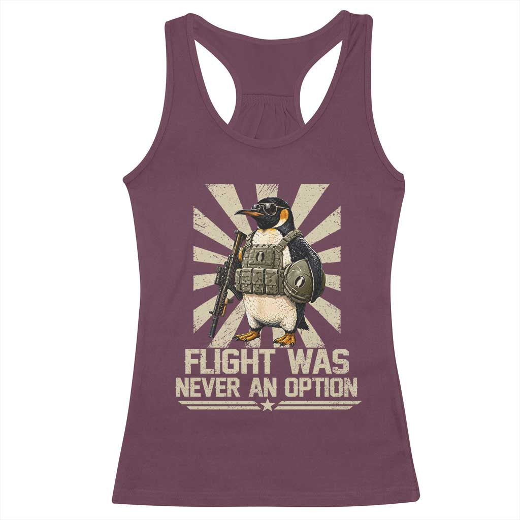 Flight was Never an Option Tactical Penguin Racerback Tank Top Funny Bird Meme