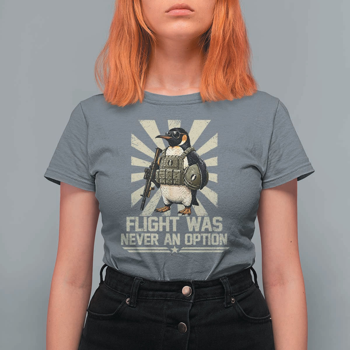 Flight was Never an Option Tactical Penguin T Shirt For Women Funny Bird Meme