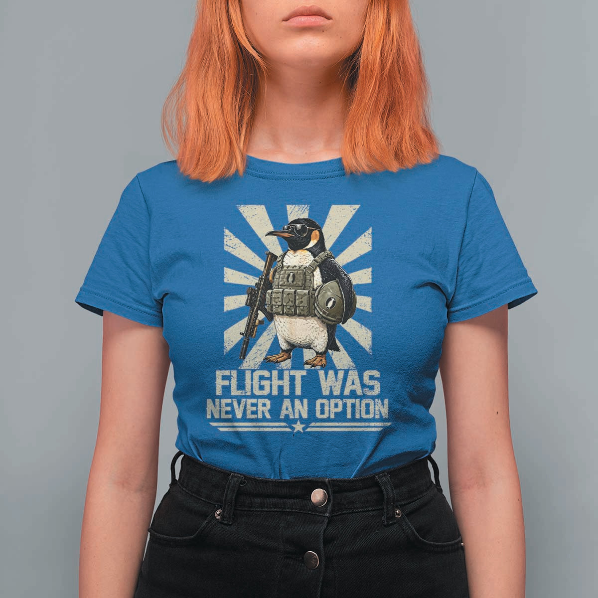 Flight was Never an Option Tactical Penguin T Shirt For Women Funny Bird Meme