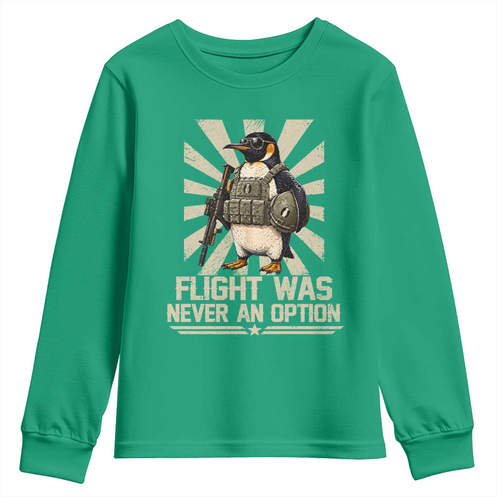 Flight was Never an Option Tactical Penguin Youth Sweatshirt Funny Bird Meme