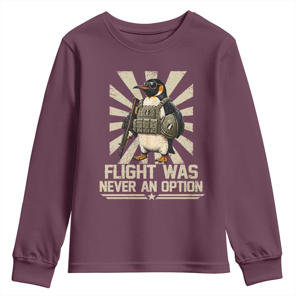 Flight was Never an Option Tactical Penguin Youth Sweatshirt Funny Bird Meme