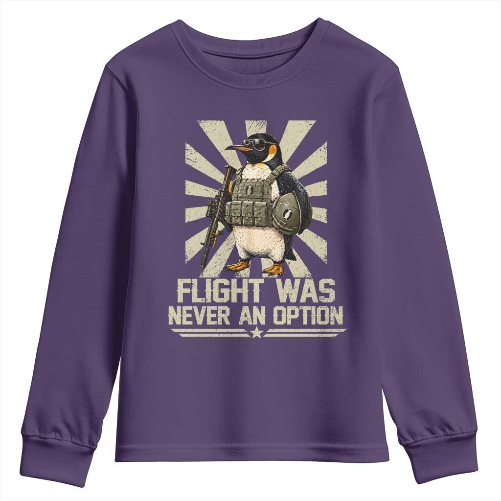Flight was Never an Option Tactical Penguin Youth Sweatshirt Funny Bird Meme