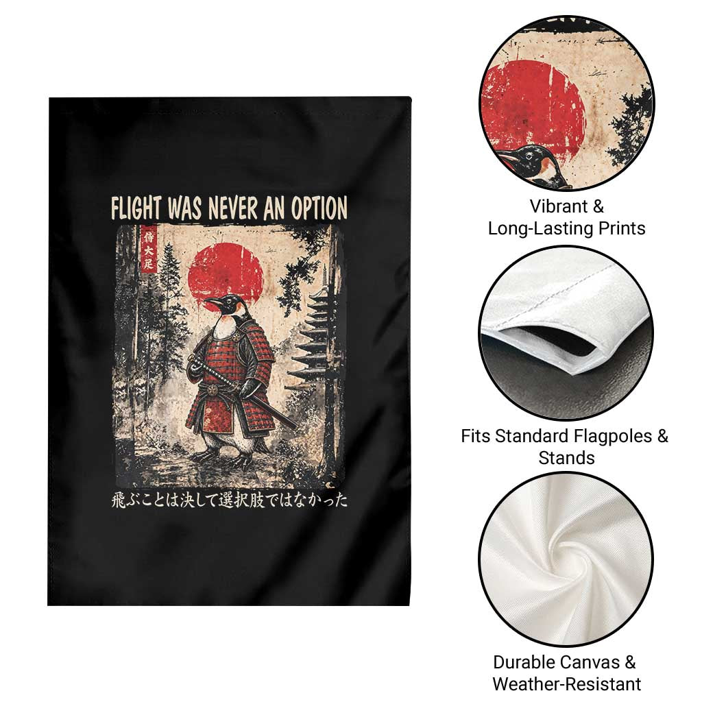Flight was Never an Option Samurai Penguin Japanese Garden Flag Vintage Graphic Ukiyo-e Art Funny