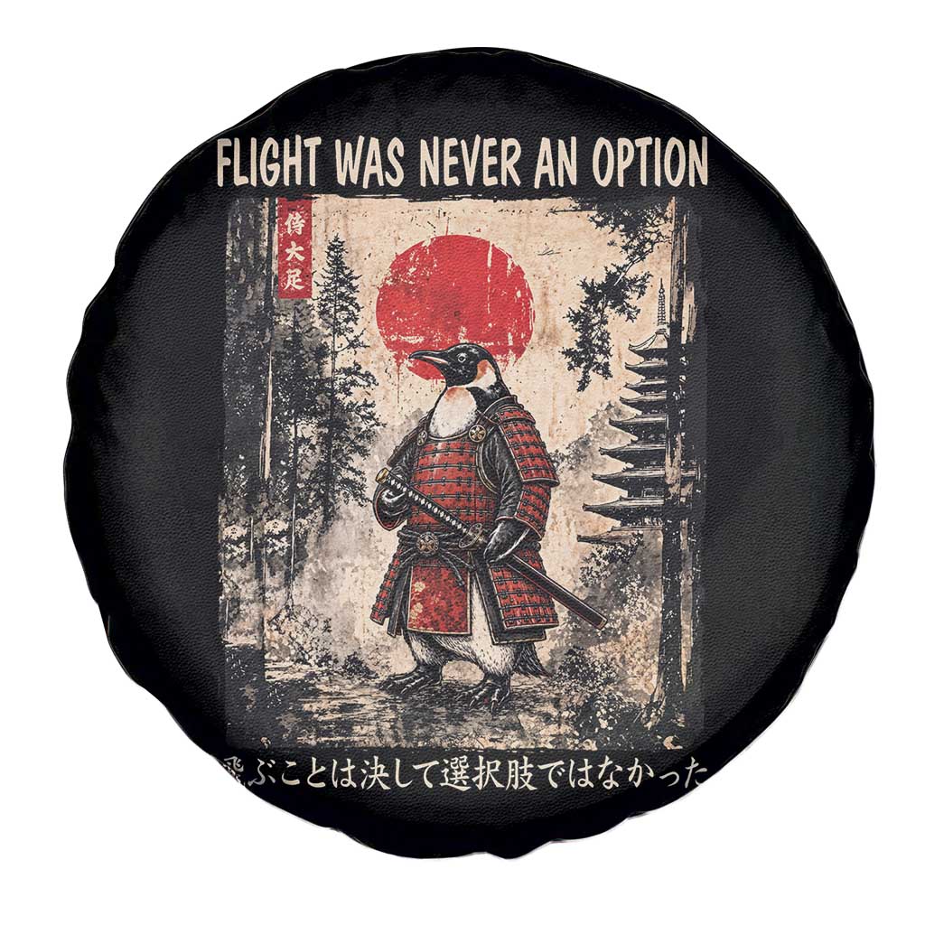 Flight was Never an Option Samurai Penguin Japanese Spare Tire Cover Vintage Graphic Ukiyo-e Art Funny