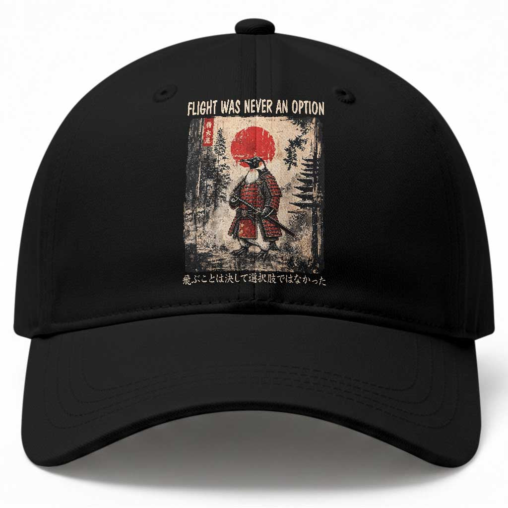 Flight was Never an Option Samurai Penguin Japanese Baseball Cap Vintage Graphic Ukiyo-e Art Funny