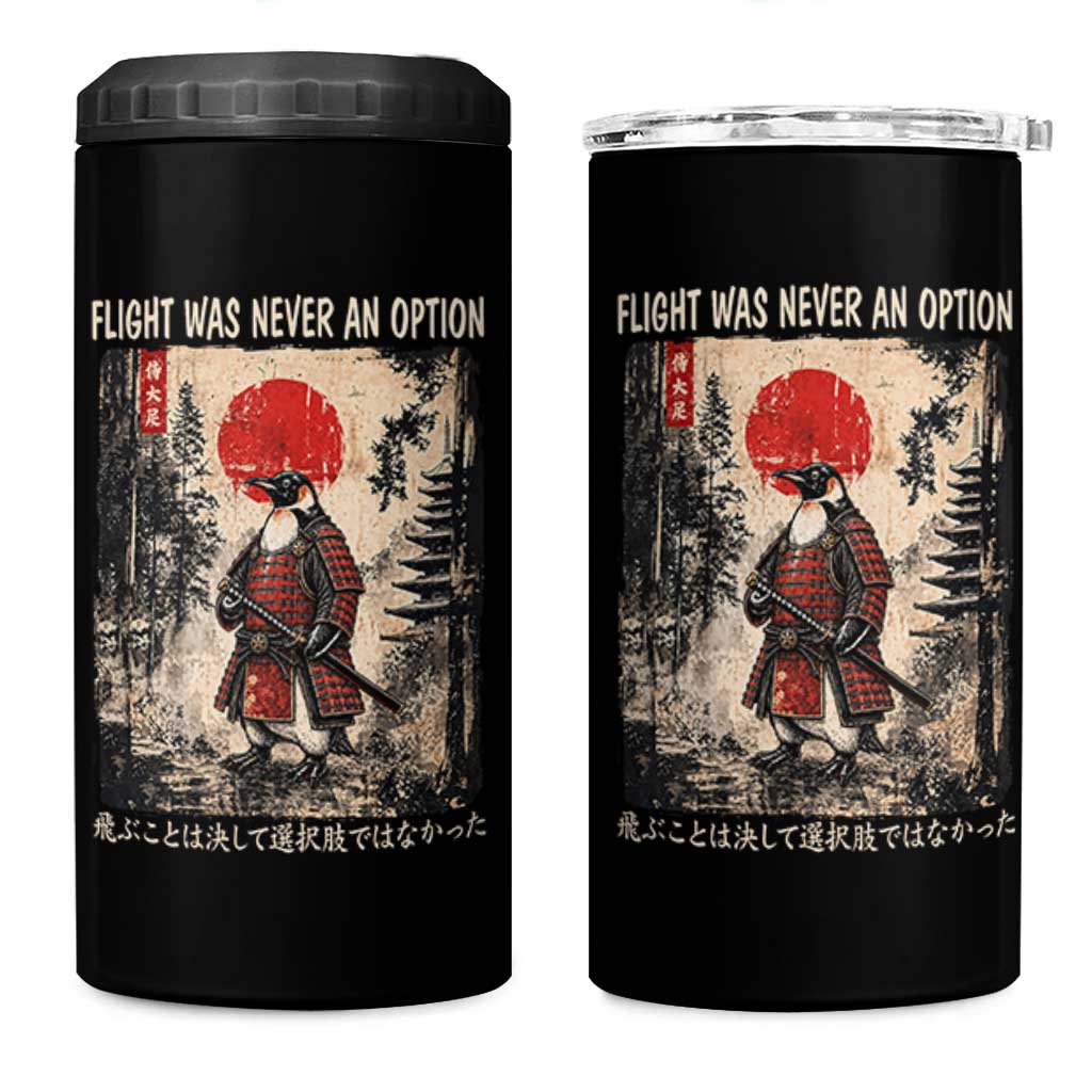 Flight was Never an Option Samurai Penguin Japanese 4 in 1 Can Cooler Tumbler Vintage Graphic Ukiyo-e Art Funny