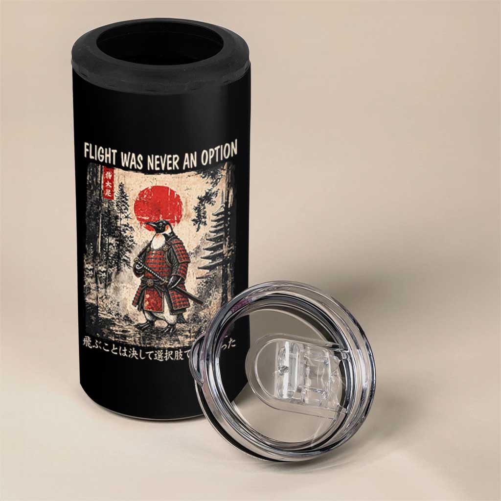 Flight was Never an Option Samurai Penguin Japanese 4 in 1 Can Cooler Tumbler Vintage Graphic Ukiyo-e Art Funny