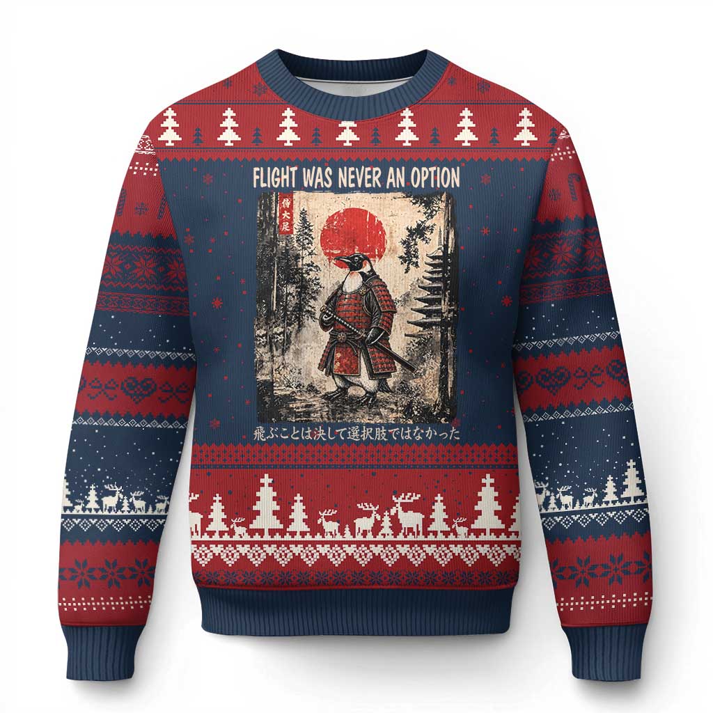 Flight was Never an Option Samurai Penguin Japanese Ugly Christmas Sweater Vintage Graphic Ukiyo-e Art Funny