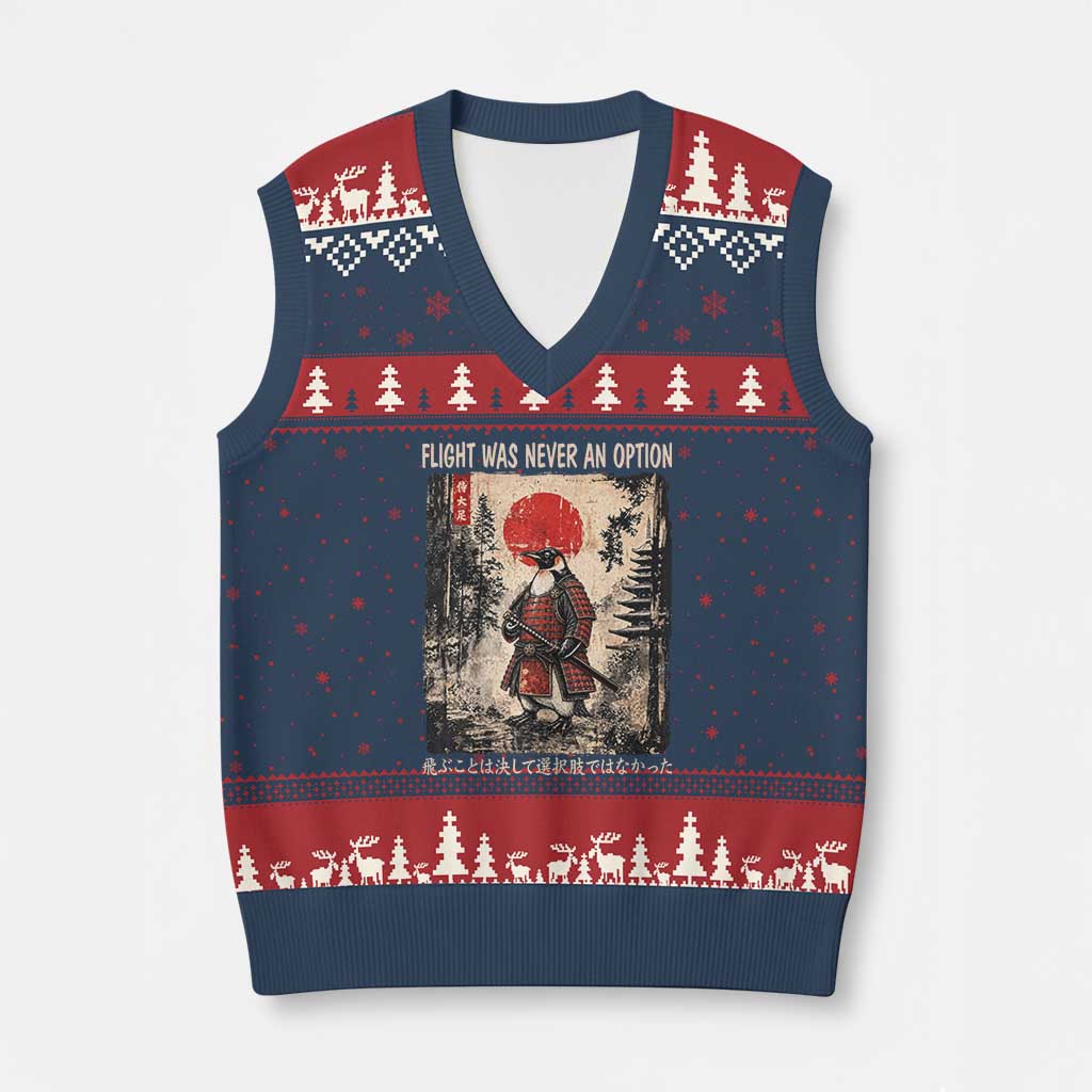 Flight was Never an Option Samurai Penguin Japanese V-Neck Knit Sweater Vest Vintage Graphic Ukiyo-e Art Funny