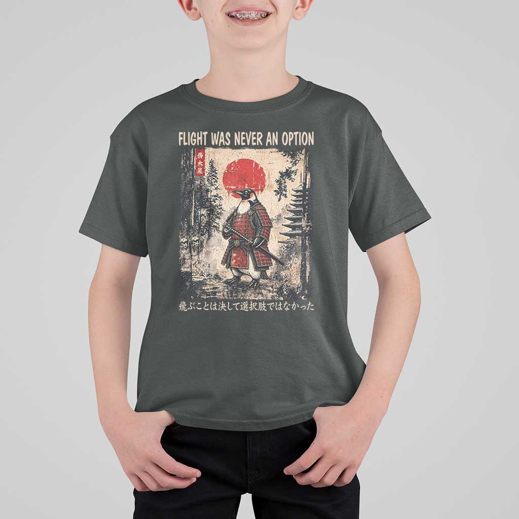Flight was Never an Option Samurai Penguin Japanese T Shirt For Kid Vintage Graphic Ukiyo-e Art Funny