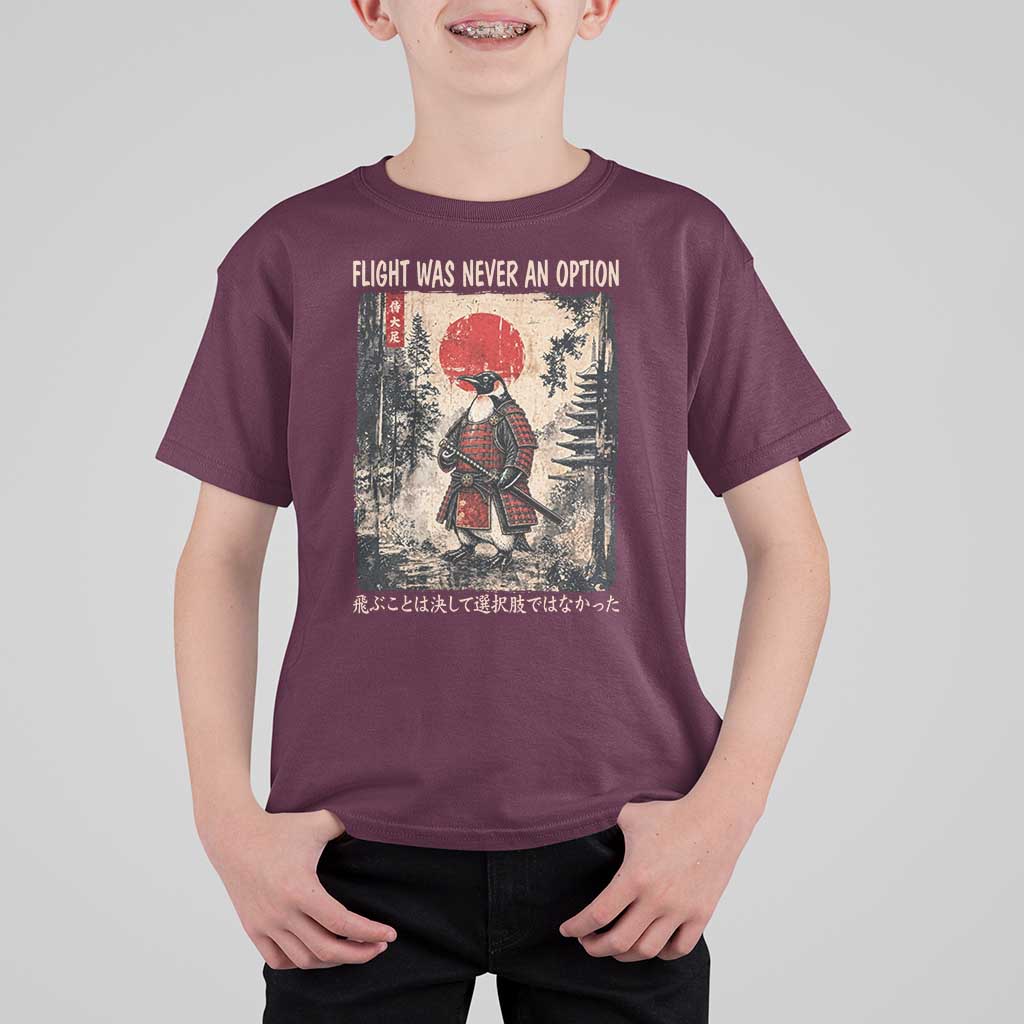 Flight was Never an Option Samurai Penguin Japanese T Shirt For Kid Vintage Graphic Ukiyo-e Art Funny