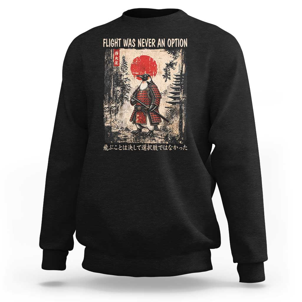 Flight was Never an Option Samurai Penguin Japanese Sweatshirt Vintage Graphic Ukiyo-e Art Funny
