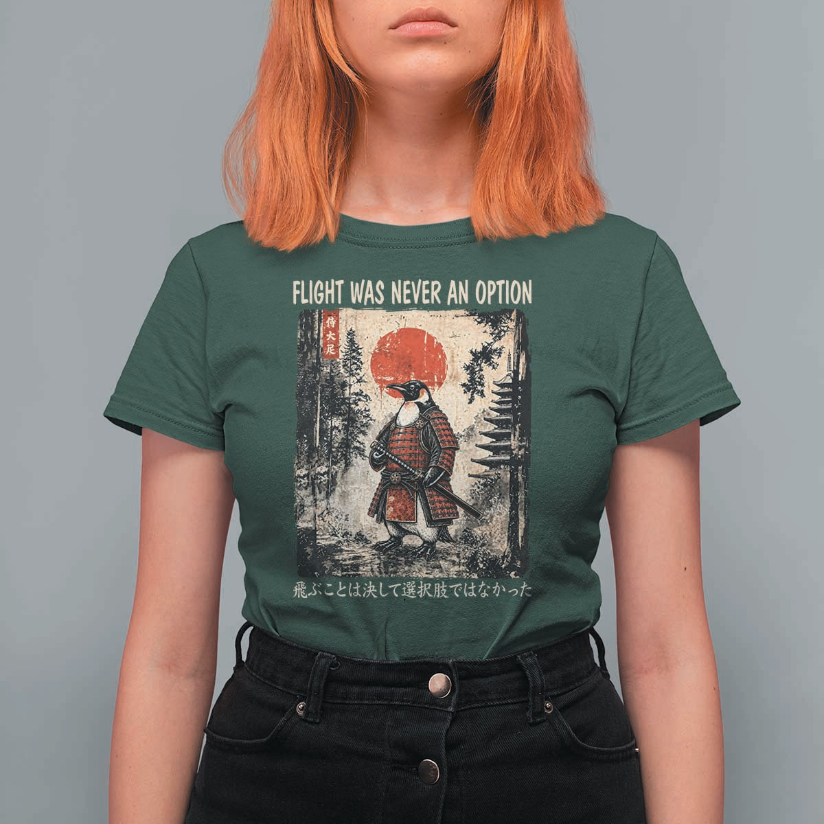 Flight was Never an Option Samurai Penguin Japanese T Shirt For Women Vintage Graphic Ukiyo-e Art Funny