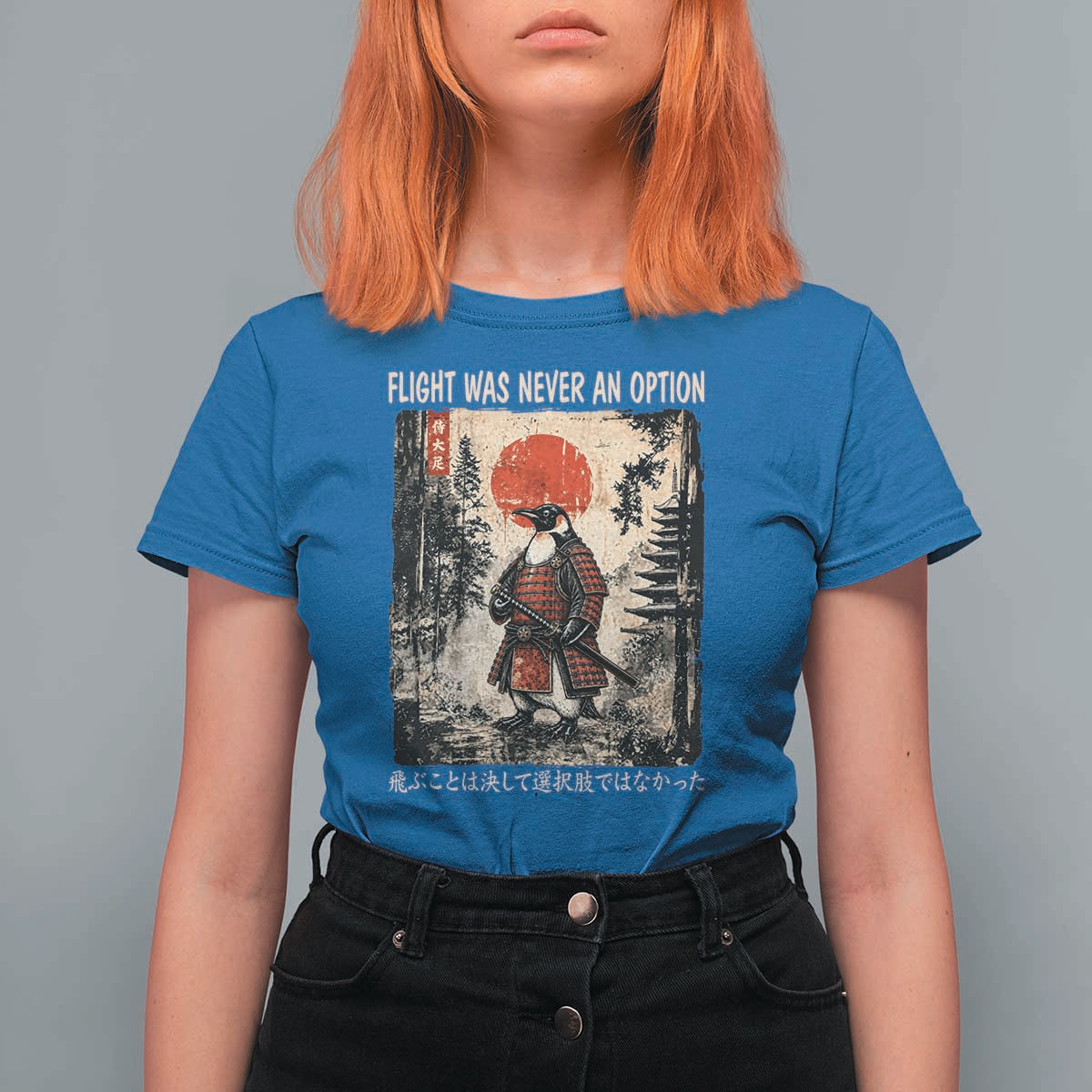 Flight was Never an Option Samurai Penguin Japanese T Shirt For Women Vintage Graphic Ukiyo-e Art Funny