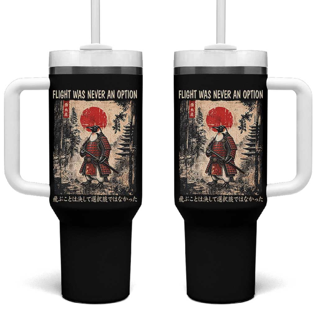 Flight was Never an Option Samurai Penguin Japanese Tumbler With Handle Vintage Graphic Ukiyo-e Art Funny