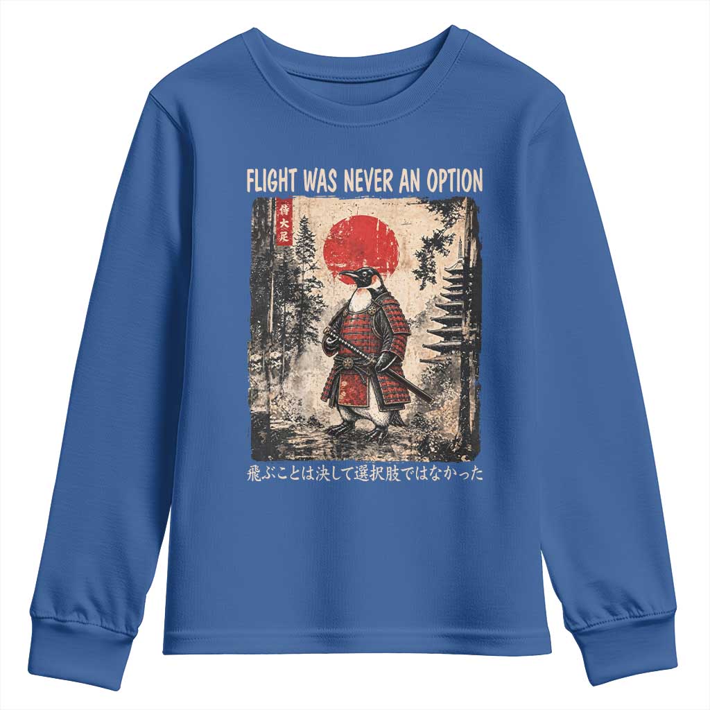 Flight was Never an Option Samurai Penguin Japanese Youth Sweatshirt Vintage Graphic Ukiyo-e Art Funny