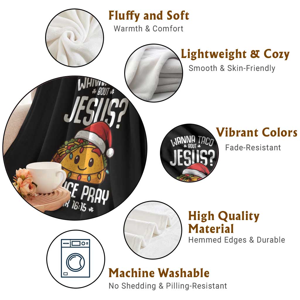 Funny Taco Christmas Throw Blanket Wanna Taco Bout Jesus Lettuce Pray Mark 16:15 - Wonder Print Shop