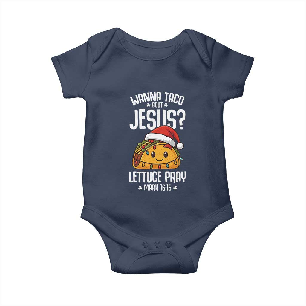 Funny Taco Christmas Baby Onesie Wanna Taco Bout Jesus Lettuce Pray Mark 16:15 - Wonder Print Shop