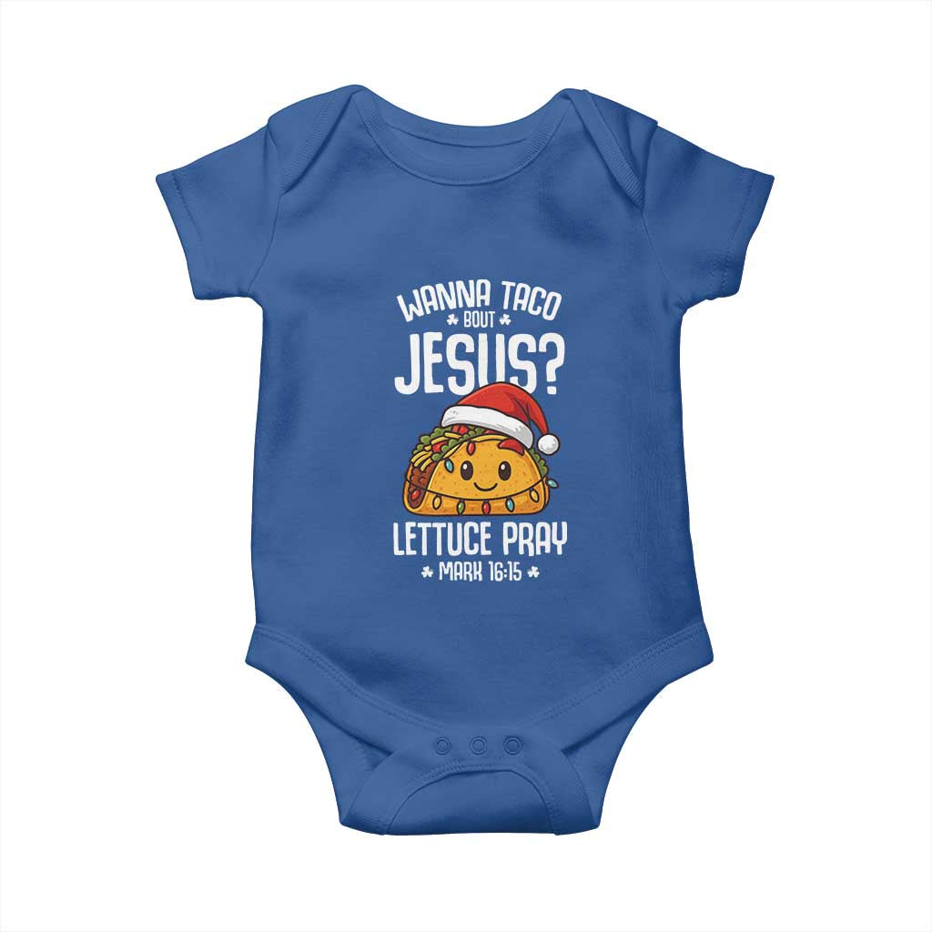 Funny Taco Christmas Baby Onesie Wanna Taco Bout Jesus Lettuce Pray Mark 16:15 - Wonder Print Shop