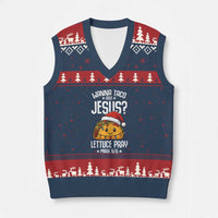 Funny Taco Xmas V-Neck Knit Sweater Vest Wanna Taco Bout Jesus Lettuce Pray Mark 16:15 - Wonder Print Shop