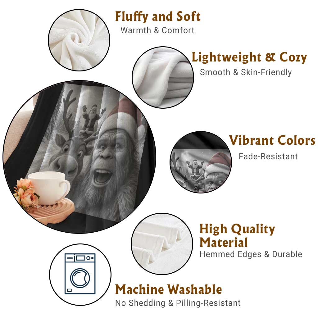 Funny Bigfoot Selfie Christmas Throw Blanket Santa Reindeer Sasquatch Xmas - Wonder Print Shop