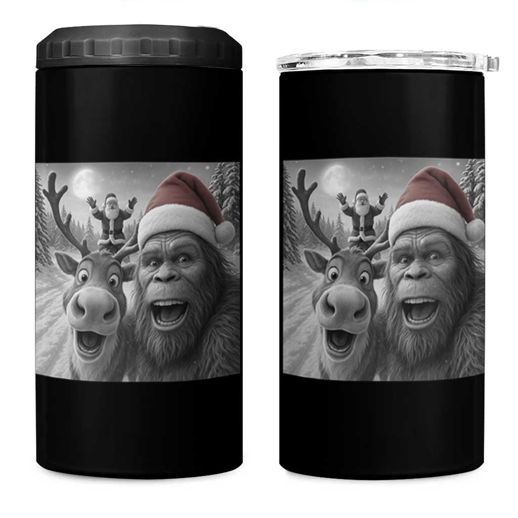 Funny Bigfoot Selfie Christmas 4 in 1 Can Cooler Tumbler Santa Reindeer Sasquatch Xmas - Wonder Print Shop