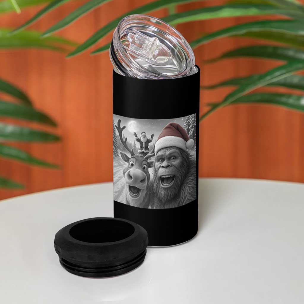 Funny Bigfoot Selfie Christmas 4 in 1 Can Cooler Tumbler Santa Reindeer Sasquatch Xmas - Wonder Print Shop