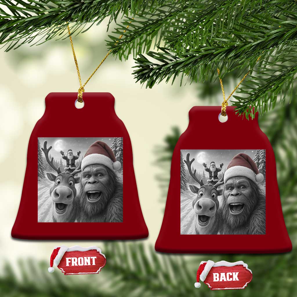 Funny Bigfoot Selfie Xmas Ceramic Ornament Santa Reindeer Sasquatch Xmas - Wonder Print Shop
