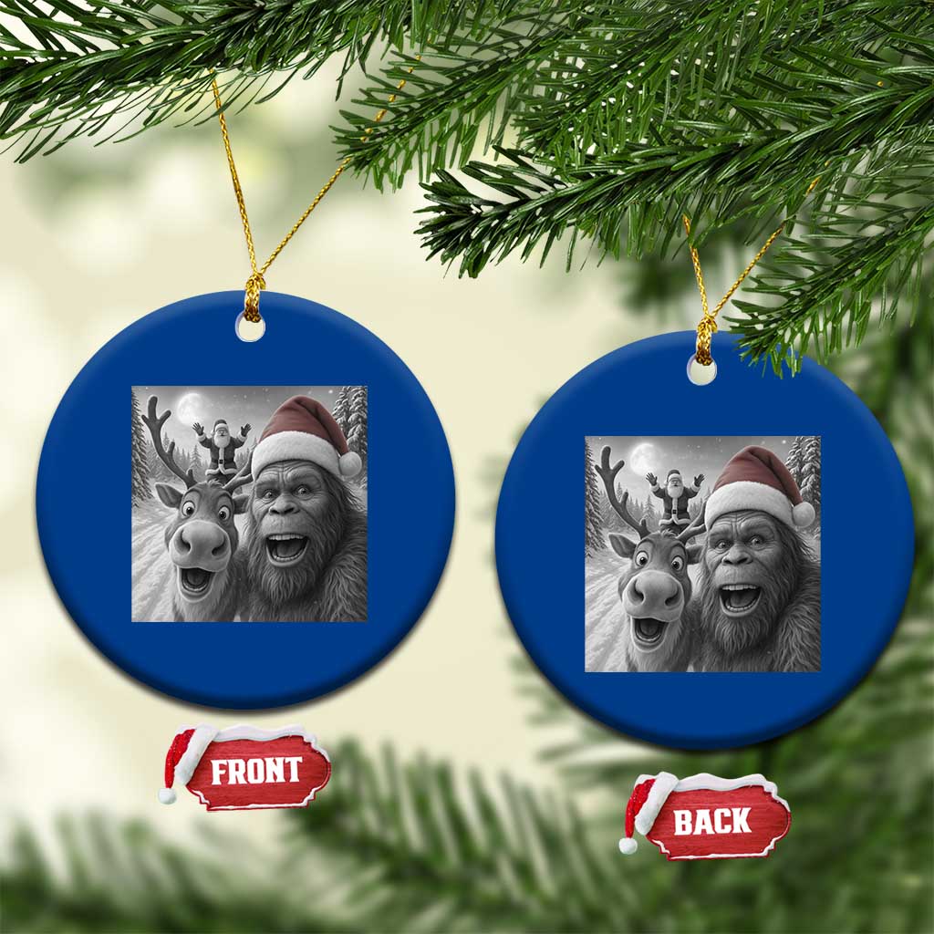 Funny Bigfoot Selfie Xmas Ceramic Ornament Santa Reindeer Sasquatch Xmas - Wonder Print Shop