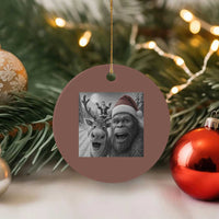 Funny Bigfoot Selfie Xmas Ceramic Ornament Santa Reindeer Sasquatch Xmas - Wonder Print Shop