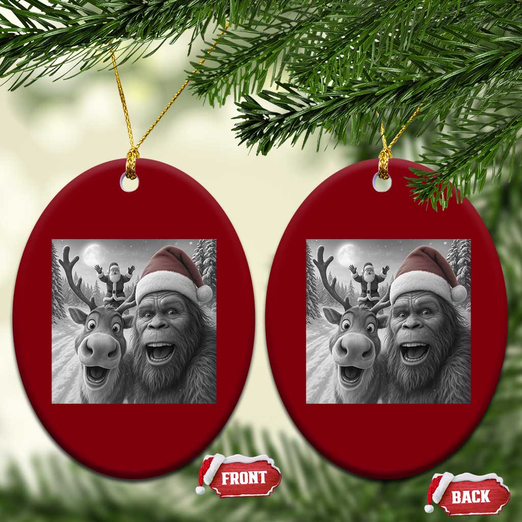 Funny Bigfoot Selfie Xmas Ceramic Ornament Santa Reindeer Sasquatch Xmas - Wonder Print Shop
