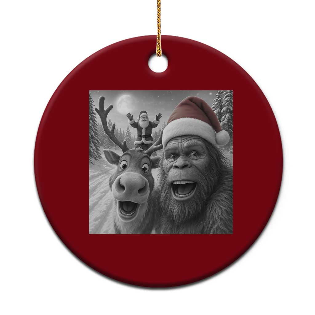 Funny Bigfoot Selfie Xmas Ceramic Ornament Santa Reindeer Sasquatch Xmas - Wonder Print Shop