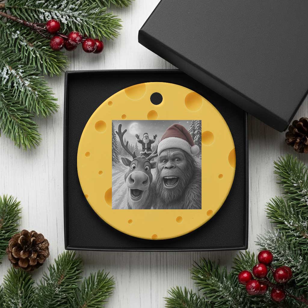 Funny Bigfoot Selfie Xmas Ceramic Ornament Santa Reindeer Sasquatch Xmas - Wonder Print Shop