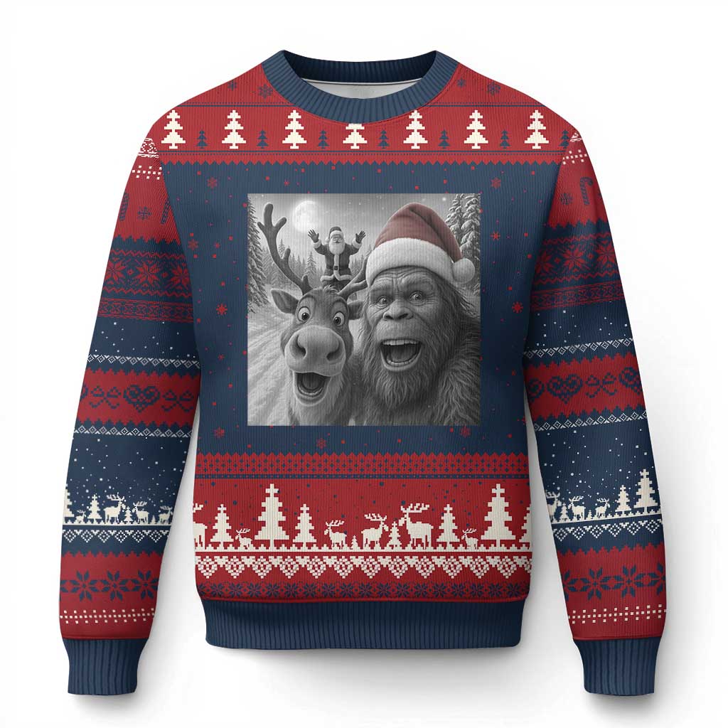 Funny Bigfoot Selfie Xmas Ugly Christmas Sweater Santa Reindeer Sasquatch Xmas - Wonder Print Shop